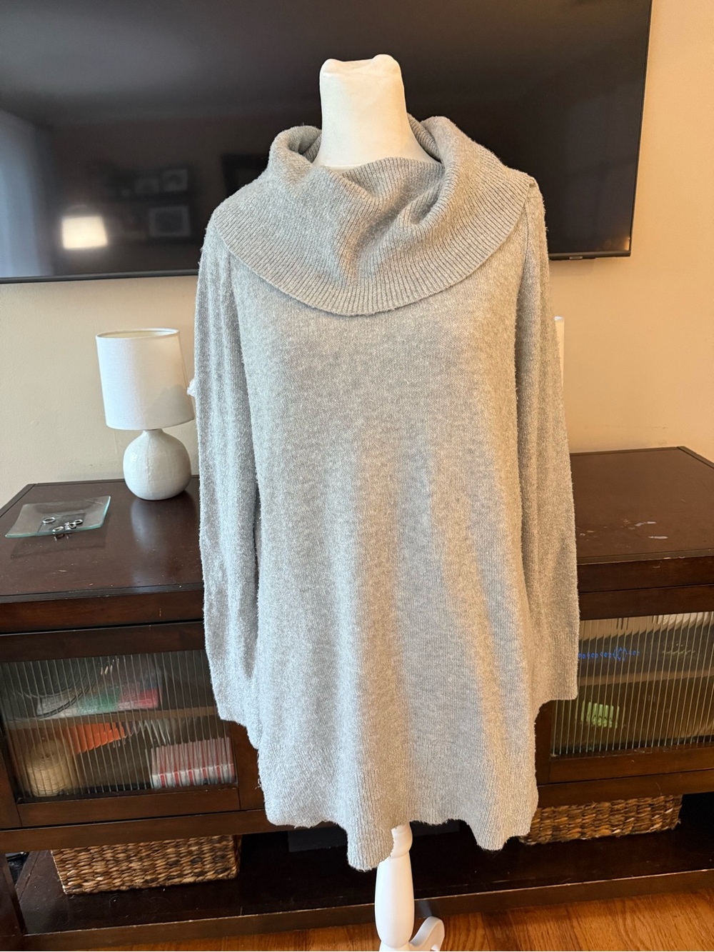 Ann Taylor Factory Gray Cowl Neck Tunic Sweater